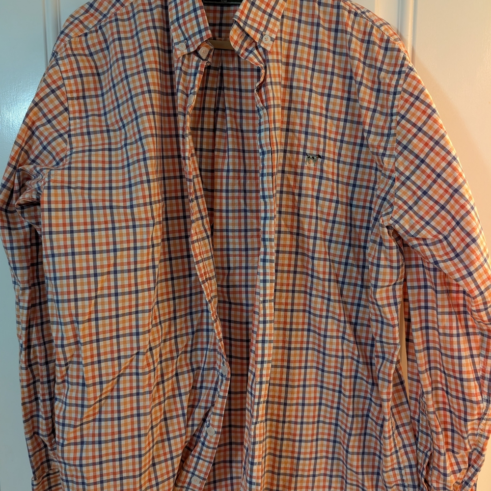 Men's Plaid Button Down Shirt - Blue and Orange